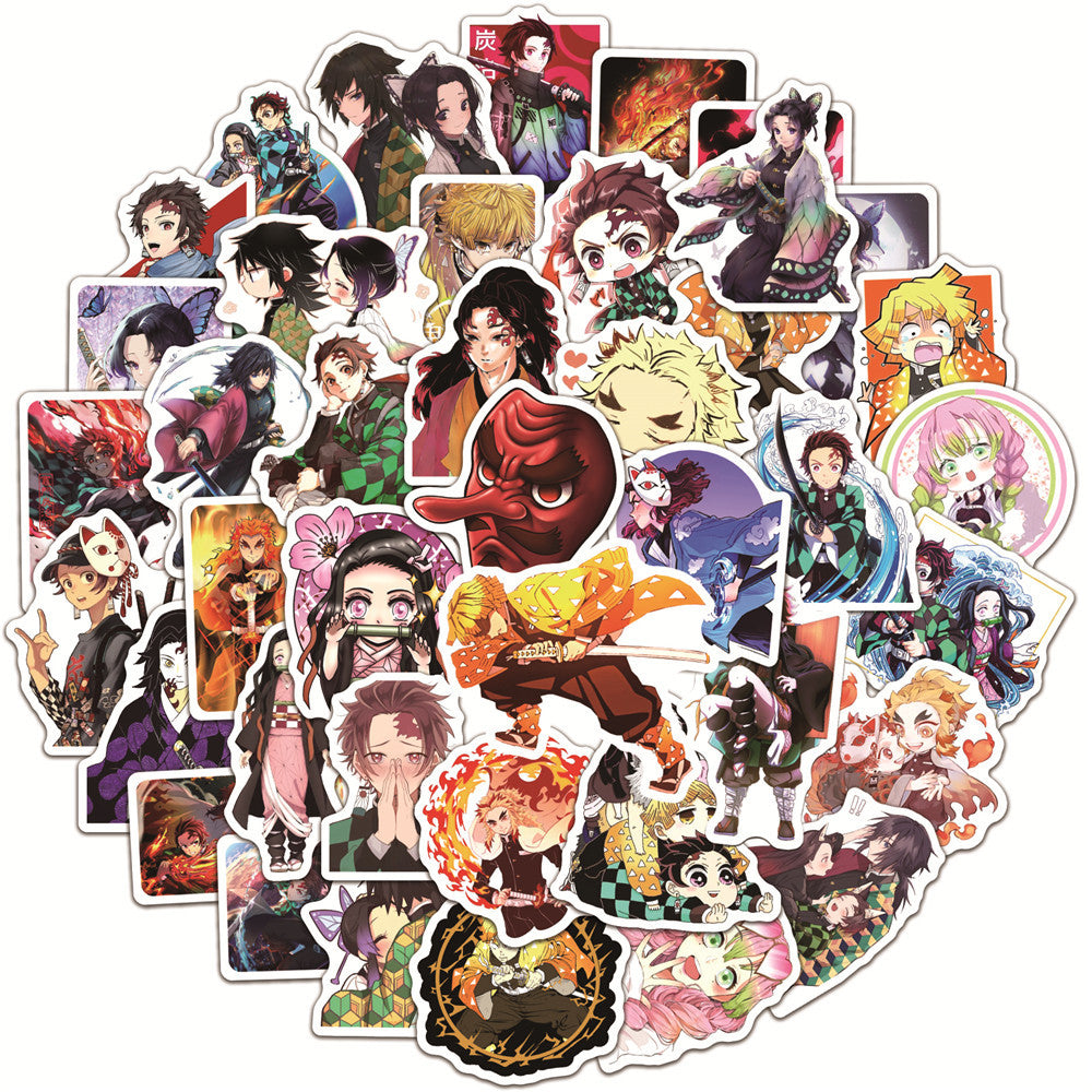 100Pcs Demon Slayer-Kimetsu no Yaiba Sticker Set featuring vibrant designs perfect for personalizing laptops, water bottles, and notebooks - PARTYMART NZ