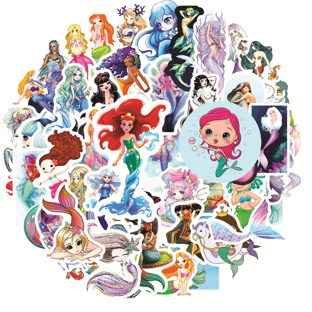 50Pcs Mermaid Sticker Set featuring vibrant designs perfect for personalizing laptops, water bottles, and notebooks - PARTYMART NZ