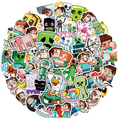 50Pcs Minecraft Sticker Set featuring vibrant, fun designs perfect for decorating laptops, water bottles, and notebooks - PARTYMART NZ