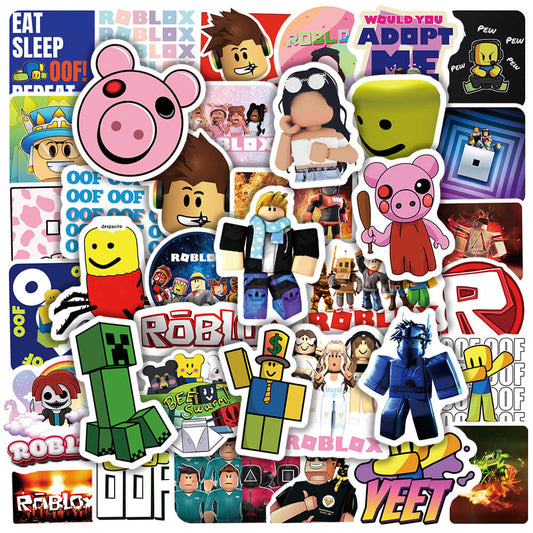 50Pcs Roblox Sticker Set featuring vibrant, fun designs perfect for decorating laptops, water bottles, and notebooks - PARTYMART NZ.