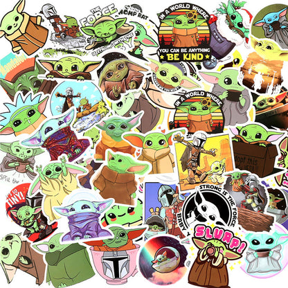 50Pcs Yoda Sticker Set featuring vibrant designs perfect for personalizing laptops, water bottles, and notebooks - PARTYMART NZ