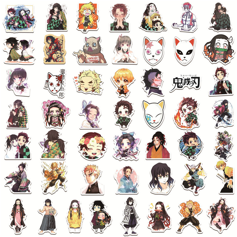 100Pcs Demon Slayer-Kimetsu no Yaiba Sticker Set featuring vibrant designs perfect for personalizing laptops, water bottles, and notebooks - PARTYMART NZ