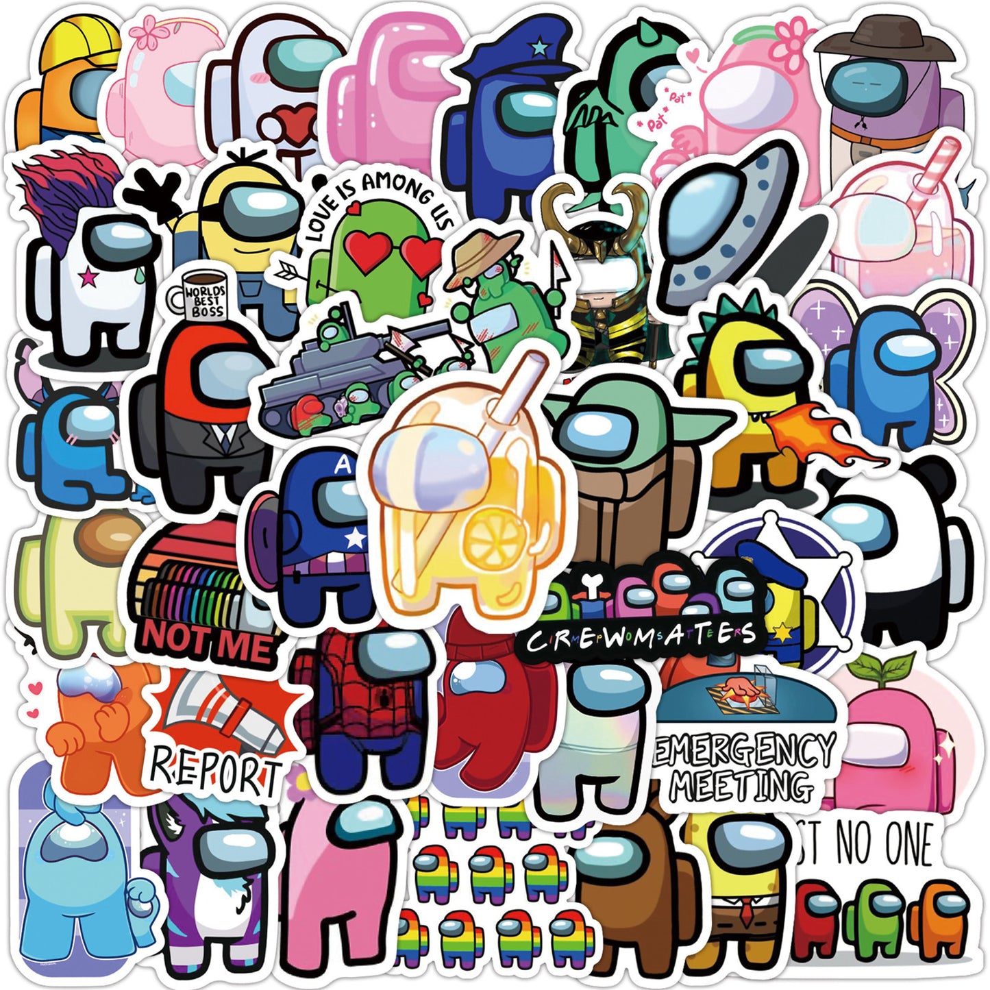 50Pcs Among Us Sticker Set featuring vibrant designs perfect for personalizing laptops, water bottles, and notebooks - PARTYMART NZ