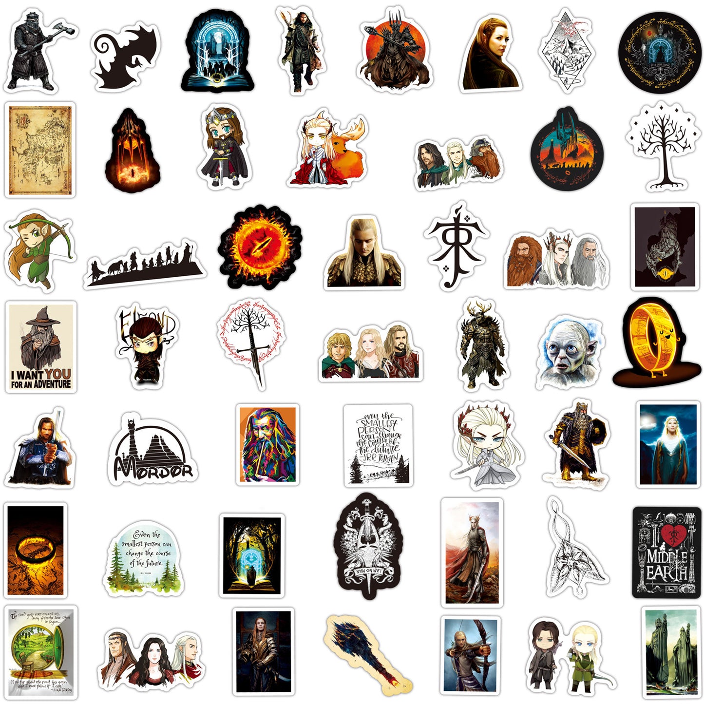 50Pcs Hobbit Sticker Set featuring vibrant designs perfect for personalizing laptops, water bottles, and notebooks - PARTYMART NZ