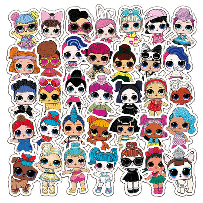 35Pcs LOL Surprise Girl Sticker Set featuring vibrant designs perfect for personalizing laptops, water bottles, and notebooks - PARTYMART NZ