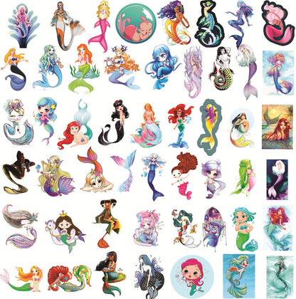 50Pcs Mermaid Sticker Set featuring vibrant designs perfect for personalizing laptops, water bottles, and notebooks - PARTYMART NZ