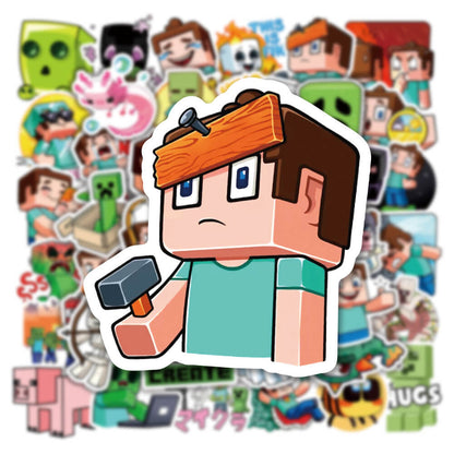 50Pcs Minecraft Sticker Set featuring vibrant, fun designs perfect for decorating laptops, water bottles, and notebooks - PARTYMART NZ