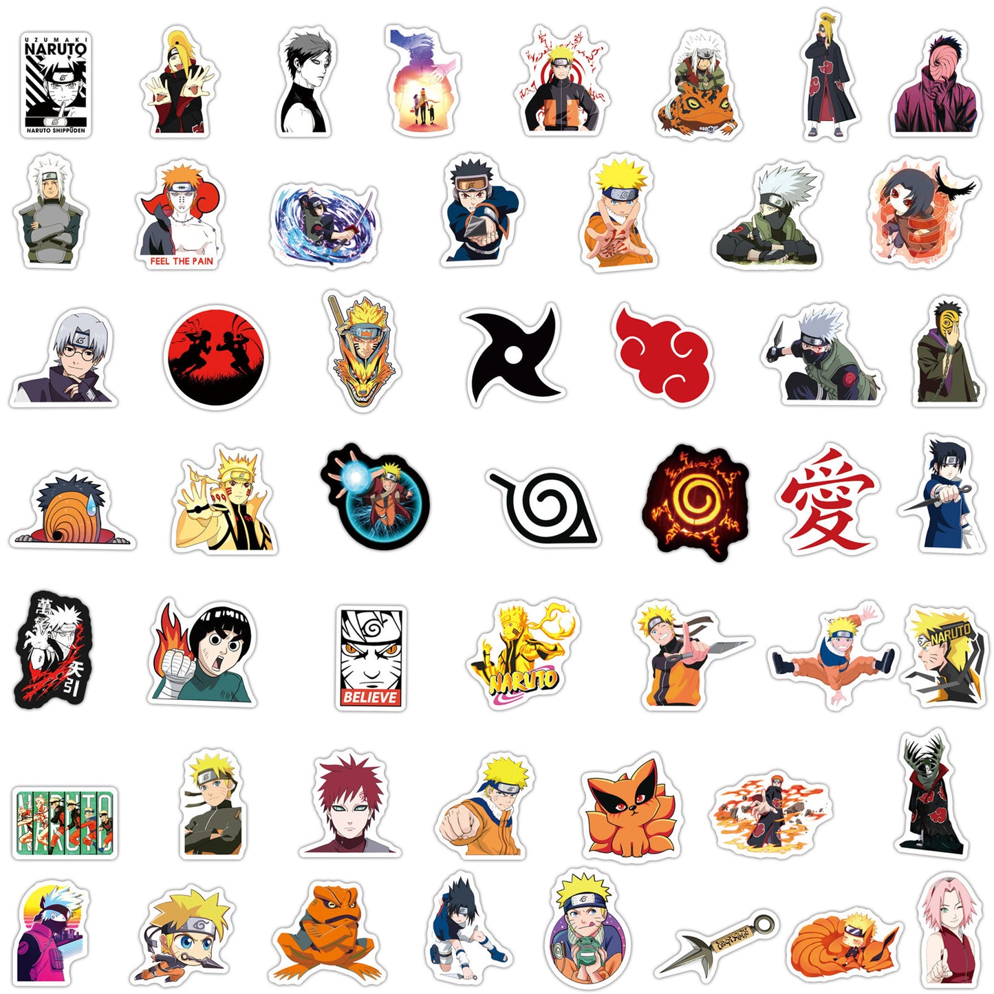 100Pcs Naruto Sticker Set featuring vibrant designs perfect for personalizing laptops, water bottles, and notebooks - PARTYMART NZ