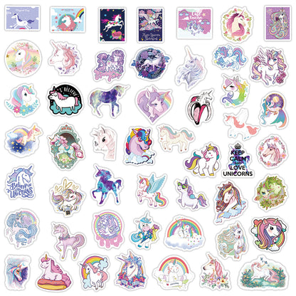 100Pcs Unicorn Cartoon Sticker Set featuring vibrant, whimsical designs perfect for decorating laptops, water bottles, and notebooks - PARTYMART NZ