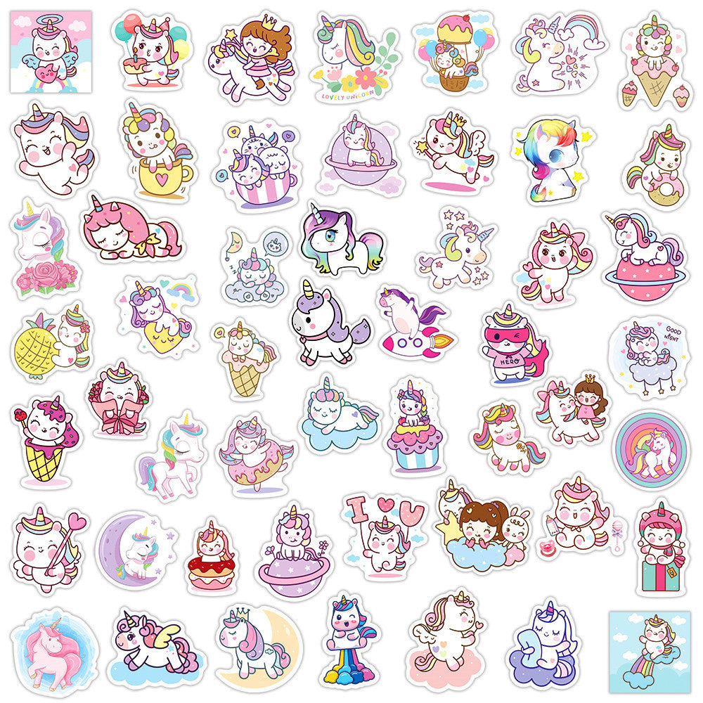 100Pcs Unicorn Sticker Set featuring vibrant, whimsical designs perfect for decorating laptops, water bottles, and notebooks - PARTYMART NZ