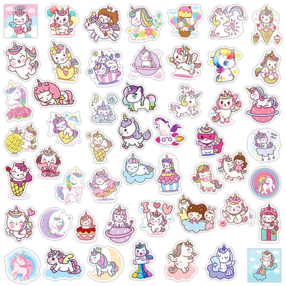 100Pcs Unicorn Sticker Set featuring vibrant, whimsical designs perfect for decorating laptops, water bottles, and notebooks - PARTYMART NZ