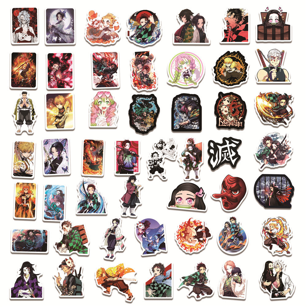 100Pcs Demon Slayer-Kimetsu no Yaiba Sticker Set featuring vibrant designs perfect for personalizing laptops, water bottles, and notebooks - PARTYMART NZ