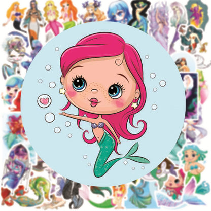 50Pcs Mermaid Sticker Set featuring vibrant designs perfect for personalizing laptops, water bottles, and notebooks - PARTYMART NZ