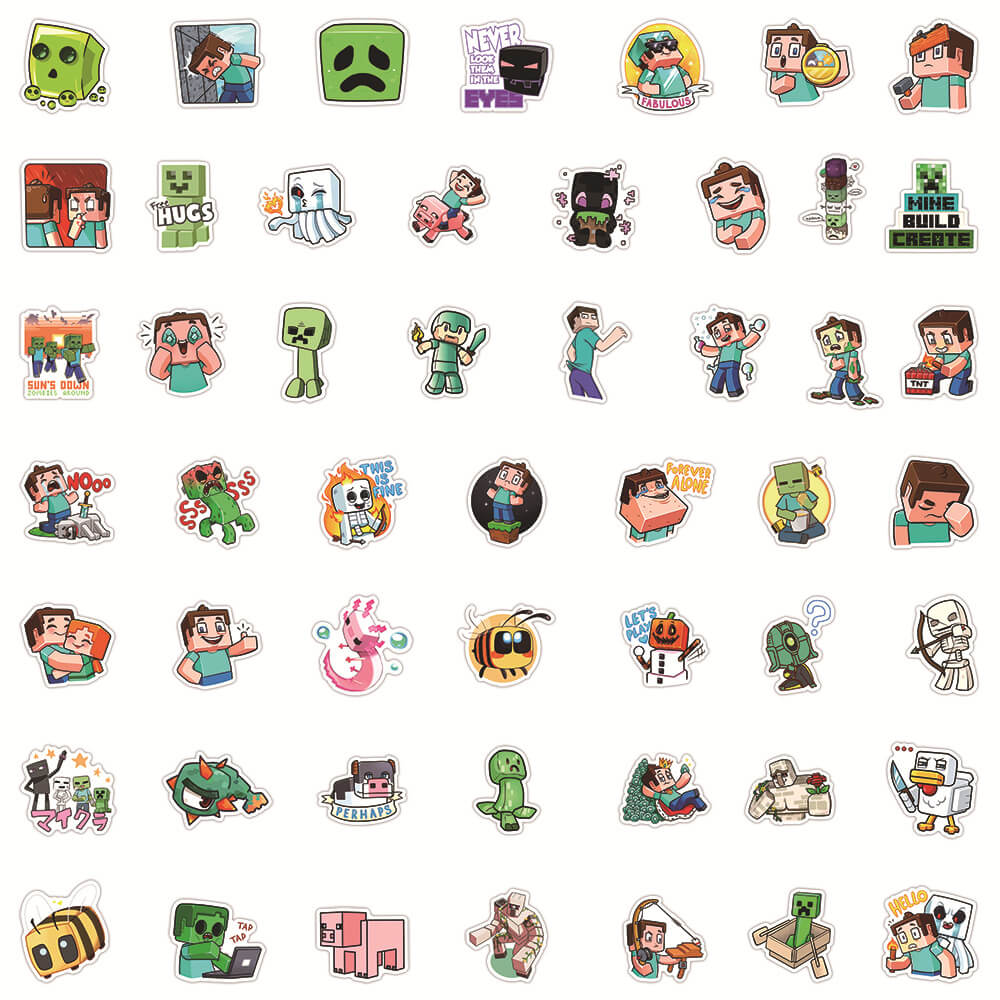 50Pcs Minecraft Sticker Set featuring vibrant, fun designs perfect for decorating laptops, water bottles, and notebooks - PARTYMART NZ