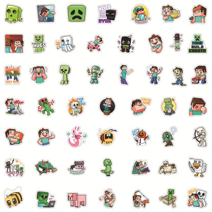 50Pcs Minecraft Sticker Set featuring vibrant, fun designs perfect for decorating laptops, water bottles, and notebooks - PARTYMART NZ