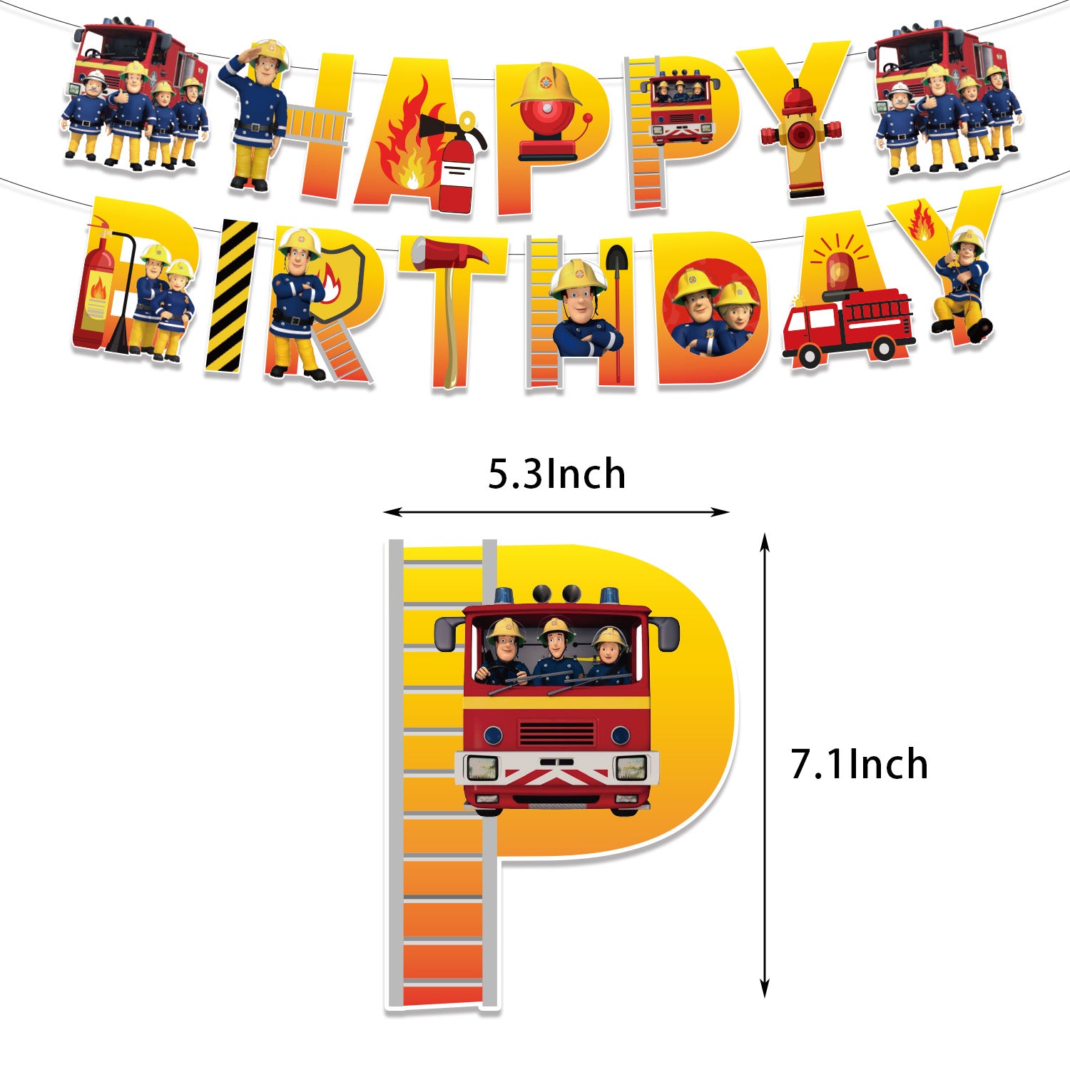 Fireman Sam Theme Party Balloon Birthday Decoration Set featuring a birthday banner, mini cake toppers, colorful balloons, a large cake topper, and spirals. Perfect for Fireman Sam-themed parties and birthdays in Auckland, NZ