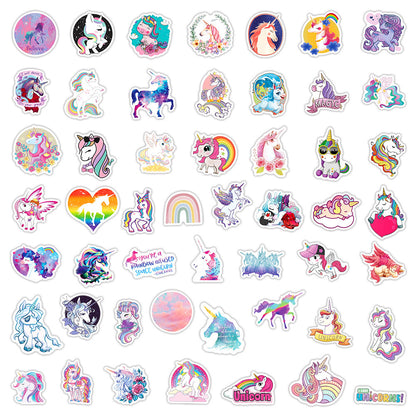 100Pcs Unicorn Cartoon Sticker Set featuring vibrant, whimsical designs perfect for decorating laptops, water bottles, and notebooks - PARTYMART NZ