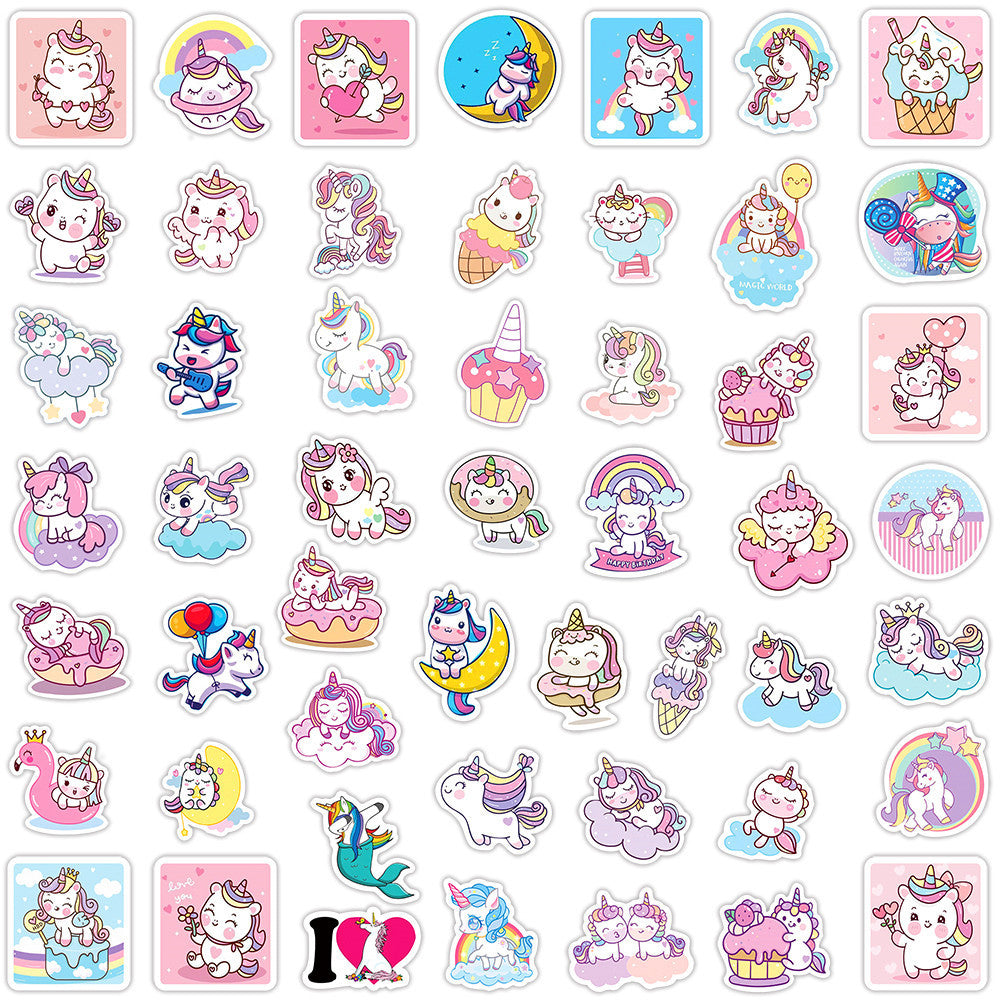 100Pcs Unicorn Sticker Set featuring vibrant, whimsical designs perfect for decorating laptops, water bottles, and notebooks - PARTYMART NZ