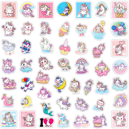 100Pcs Unicorn Sticker Set featuring vibrant, whimsical designs perfect for decorating laptops, water bottles, and notebooks - PARTYMART NZ