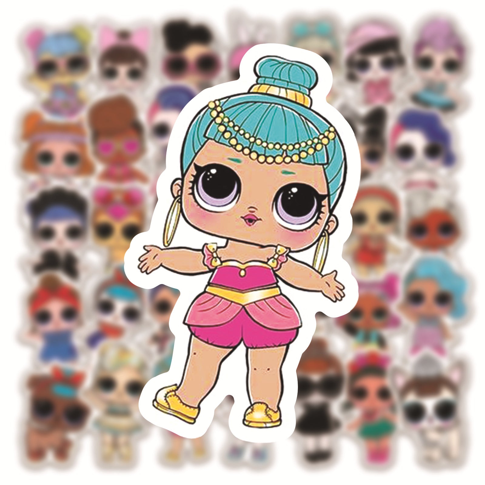 35Pcs LOL Surprise Girl Sticker Set featuring vibrant designs perfect for personalizing laptops, water bottles, and notebooks - PARTYMART NZ