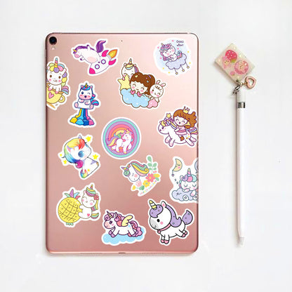 100Pcs Unicorn Sticker Set featuring vibrant, whimsical designs perfect for decorating laptops, water bottles, and notebooks - PARTYMART NZ