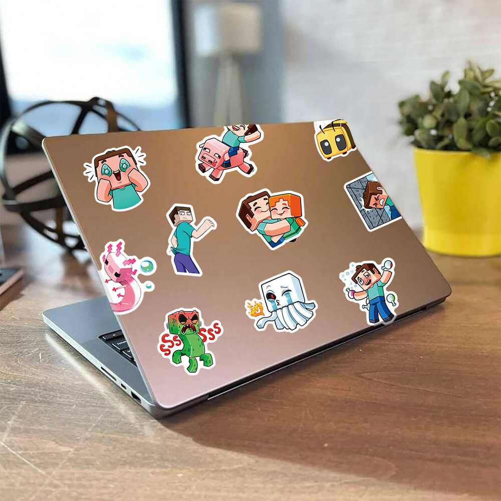 50Pcs Minecraft Sticker Set featuring vibrant, fun designs perfect for decorating laptops, water bottles, and notebooks - PARTYMART NZ