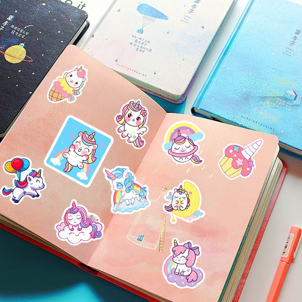 100Pcs Unicorn Sticker Set featuring vibrant, whimsical designs perfect for decorating laptops, water bottles, and notebooks - PARTYMART NZ