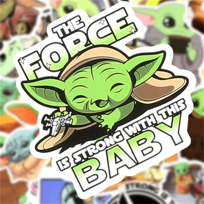 50Pcs Yoda Sticker Set featuring vibrant designs perfect for personalizing laptops, water bottles, and notebooks - PARTYMART NZ