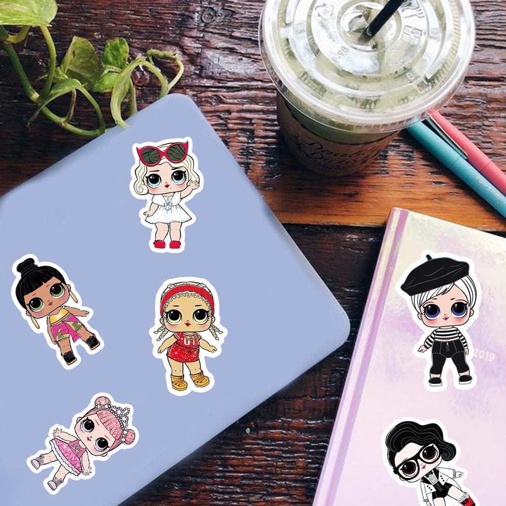 35Pcs LOL Surprise Girl Sticker Set featuring vibrant designs perfect for personalizing laptops, water bottles, and notebooks - PARTYMART NZ