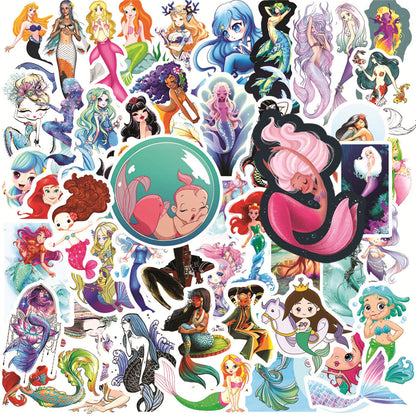 50Pcs Mermaid Sticker Set featuring vibrant designs perfect for personalizing laptops, water bottles, and notebooks - PARTYMART NZ