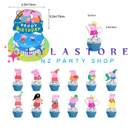 Peppa Pig Birthday Party Balloon Decoration Set - Includes Cupcake Toppers, Swirl Decorations, Cake Topper, and Birthday Banner - PARTYMART(LYLASTORE)