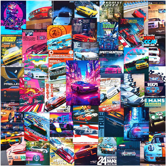 50Pcs JDM Race Car Sticker Set featuring vibrant designs for laptops, water bottles, and notebooks - PARTYMART NZ. Perfect for car enthusiasts, party favors, and birthday gifts