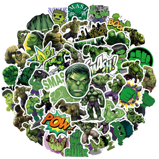 50Pcs Avengers Hulk Sticker Set featuring vibrant Hulk designs perfect for decorating laptops, water bottles, and notebooks - PARTYMART NZ. Ideal for superhero-themed parties and birthday gifts