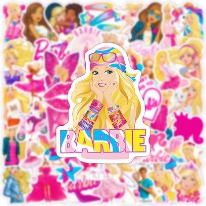 50Pcs Barbie Sticker Set featuring vibrant, glamorous designs perfect for decorating laptops, water bottles, and notebooks - PARTYMART NZ