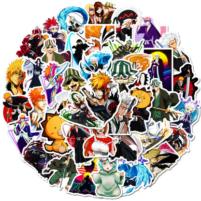 50Pcs Bleach Japanese Anime Sticker Set featuring vibrant, detailed designs perfect for decorating laptops, water bottles, and notebooks - PARTYMART NZ