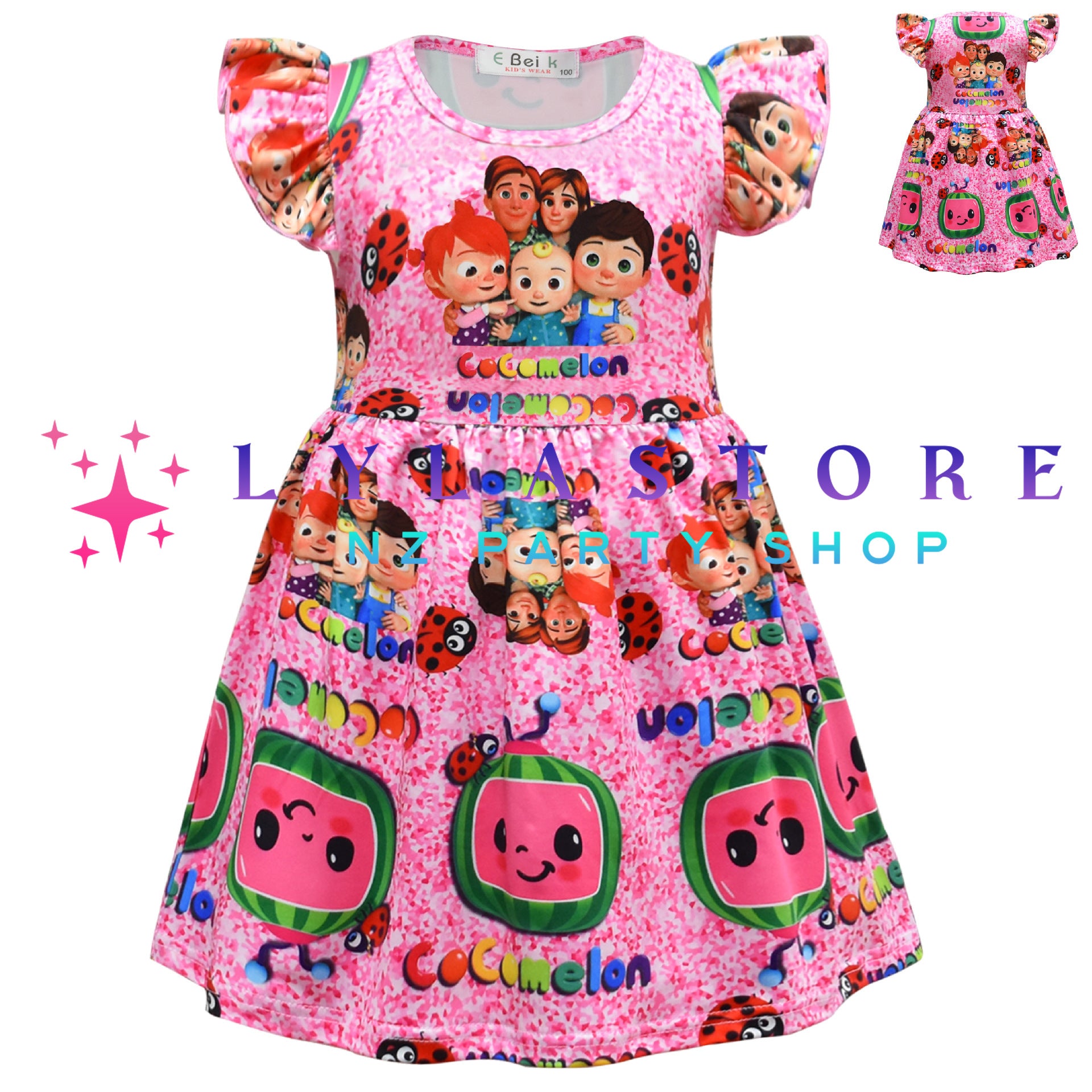 Shop Adorable Cocomelon Flutter Sleeve Dress for Kids - Vibrant ...