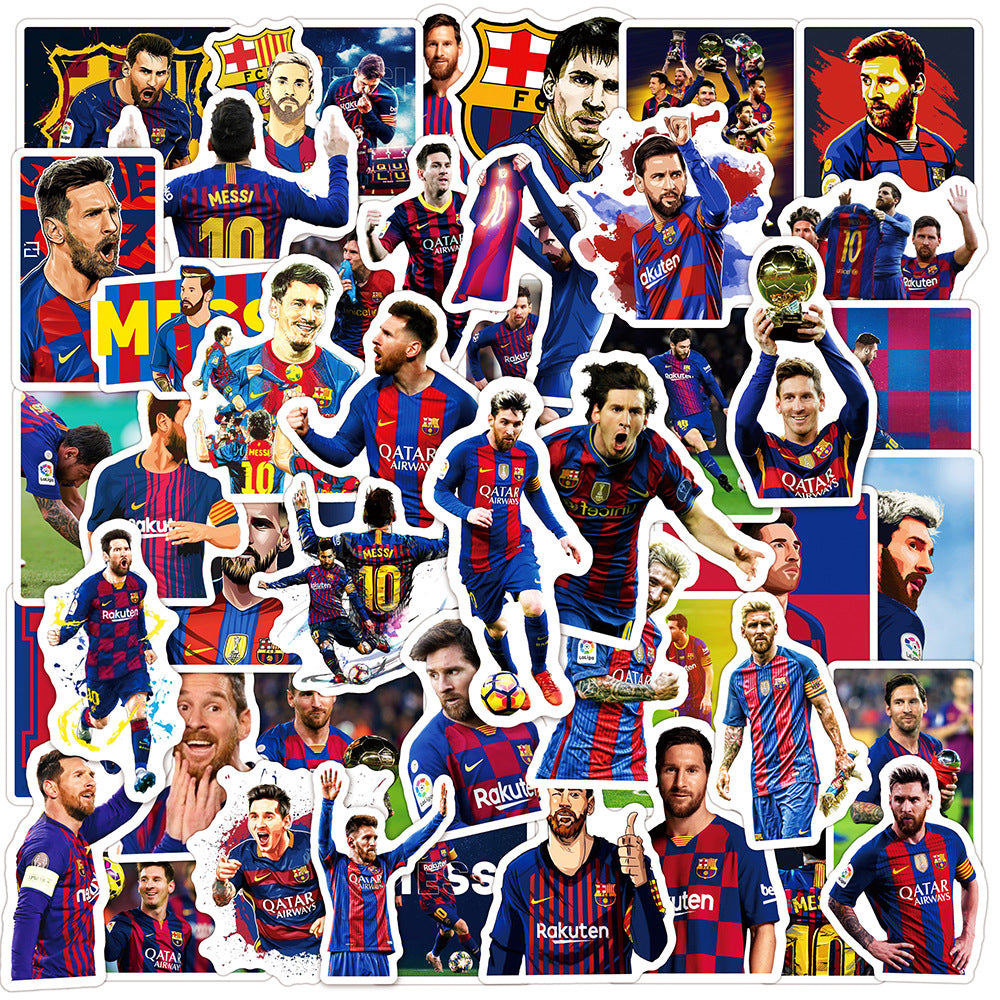 50Pcs Messi Football Sticker Set featuring iconic football designs perfect for decorating laptops, water bottles, and notebooks - PARTYMART NZ