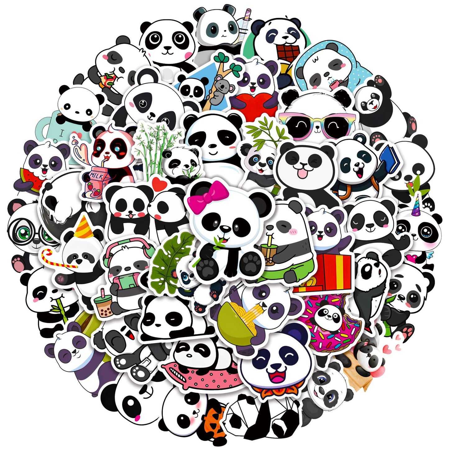 50Pcs Panda Sticker Set featuring cute and vibrant designs perfect for decorating laptops, water bottles, and notebooks - PARTYMART NZ