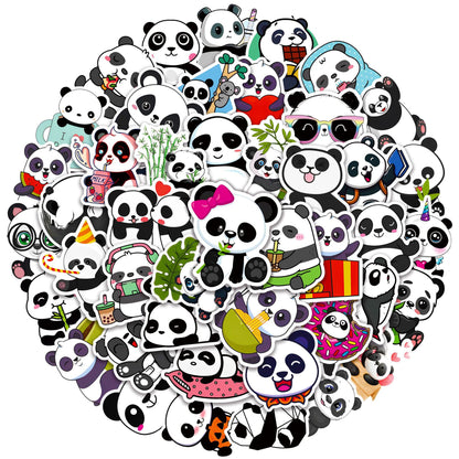 50Pcs Panda Sticker Set featuring cute and vibrant designs perfect for decorating laptops, water bottles, and notebooks - PARTYMART NZ