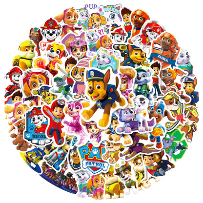 50Pcs Paw Patrol Sticker Set featuring vibrant designs of beloved characters, perfect for decorating laptops, water bottles, and notebooks - PARTYMART NZ. Ideal for Paw Patrol-themed parties and birthday gifts