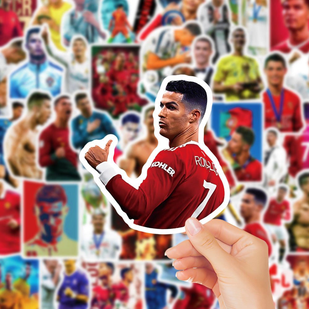 50Pcs Ronaldo Football Sticker Set featuring iconic football designs perfect for decorating laptops, water bottles, and notebooks - PARTYMART NZ