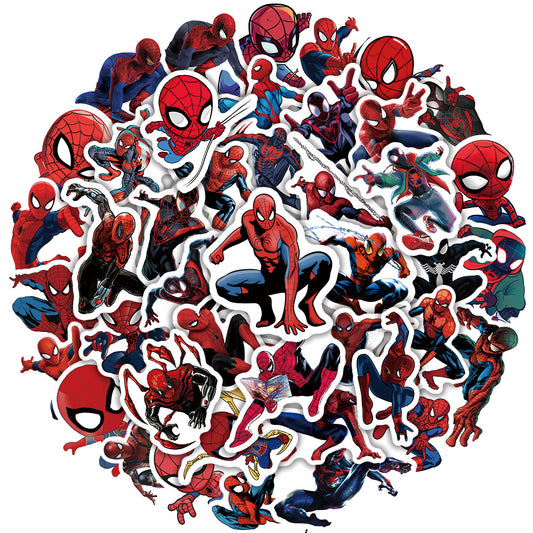 50Pcs Spiderman Sticker Set featuring iconic superhero designs perfect for decorating laptops, water bottles, and notebooks - PARTYMART NZ. Ideal for themed parties and birthday gifts