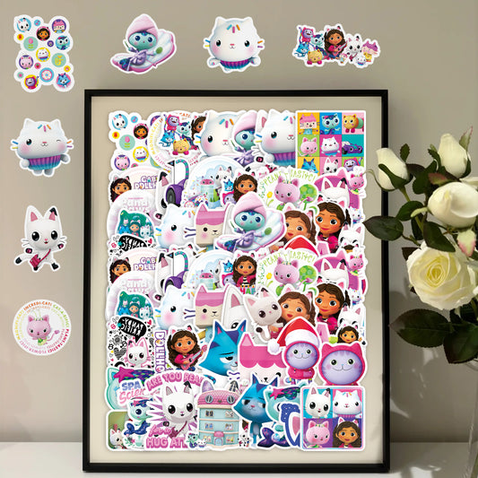 50Pcs Gabby's Dollhouse Sticker Set featuring vibrant designs for laptops, water bottles, and notebooks - PARTYMART NZ. Perfect for Gabby's Dollhouse fans, party favors, and birthday gifts