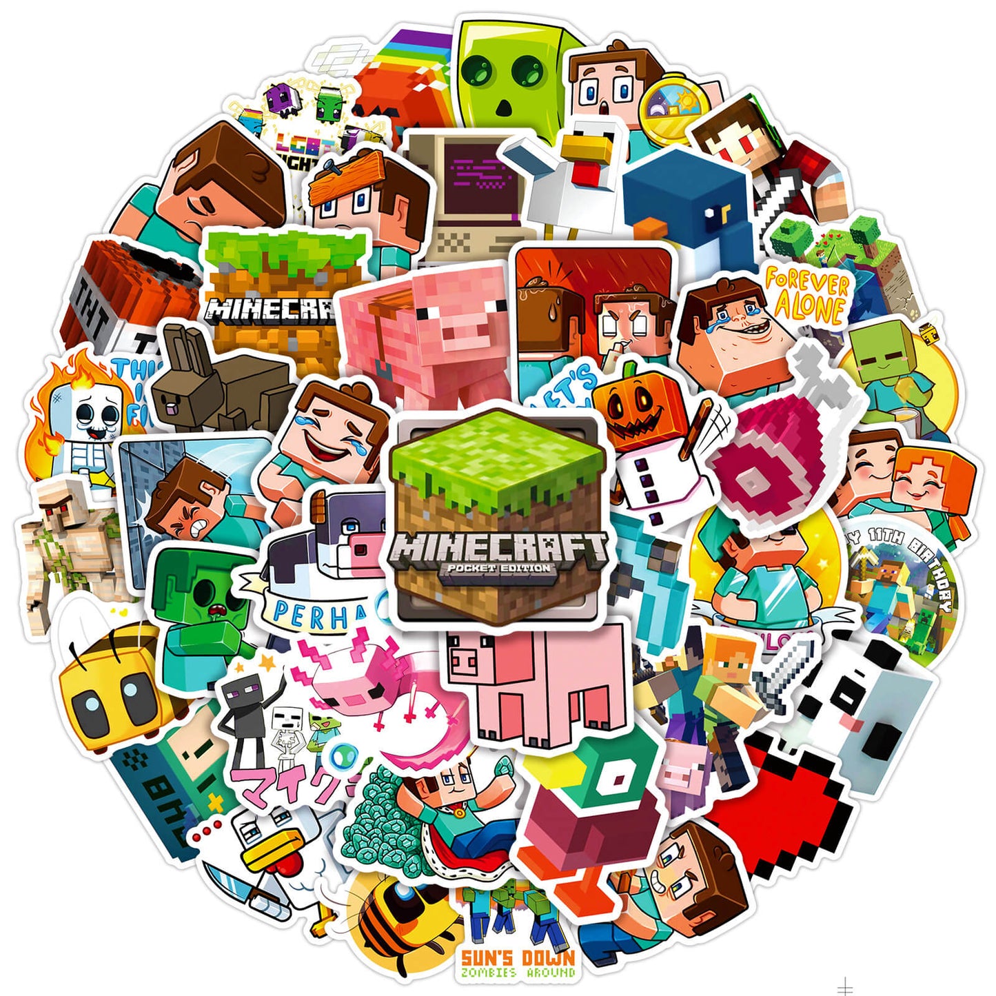 100Pcs Minecraft Sticker Set featuring vibrant, fun designs perfect for decorating laptops, water bottles, and notebooks - PARTYMART NZ