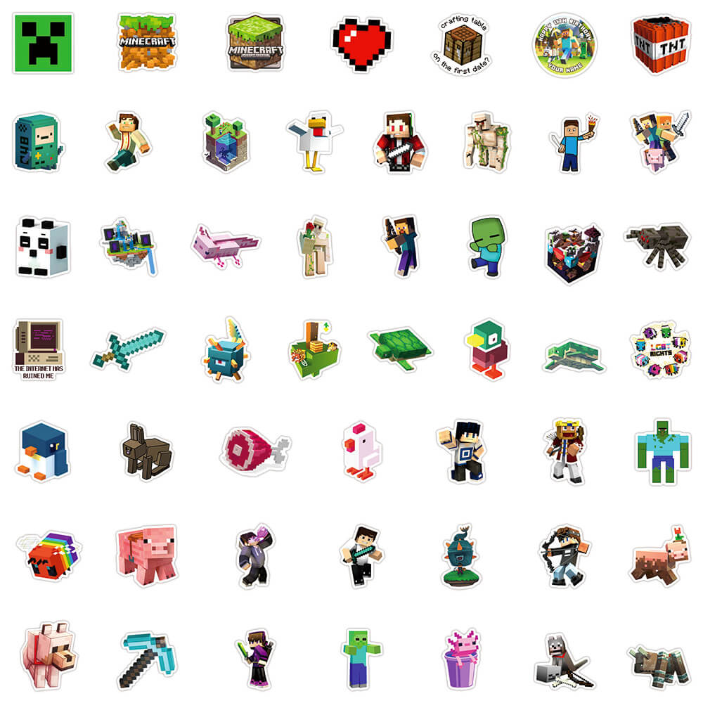 100Pcs Minecraft Sticker Set featuring vibrant, fun designs perfect for decorating laptops, water bottles, and notebooks - PARTYMART NZ