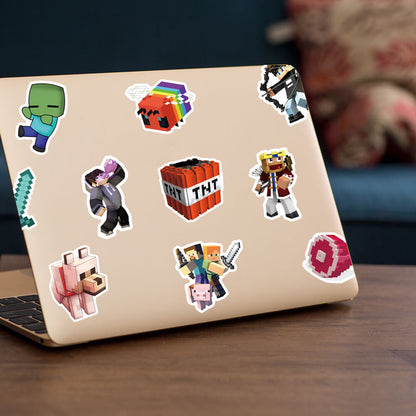 100Pcs Minecraft Sticker Set featuring vibrant, fun designs perfect for decorating laptops, water bottles, and notebooks - PARTYMART NZ