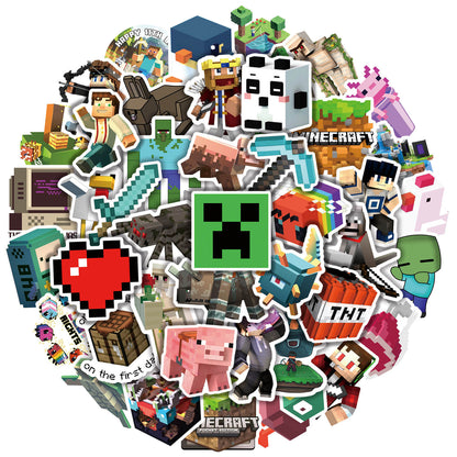 50Pcs Game Minecraft Sticker Set featuring vibrant, fun designs perfect for decorating laptops, water bottles, and notebooks - PARTYMART NZ