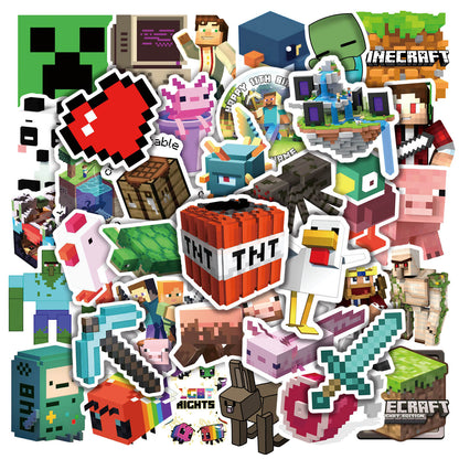 50Pcs Game Minecraft Sticker Set featuring vibrant, fun designs perfect for decorating laptops, water bottles, and notebooks - PARTYMART NZ