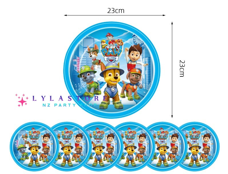 Paw Patrol Birthday Party Plates - 6pcs Set featuring vibrant designs of popular Paw Patrol characters. Perfect for themed birthday parties and celebrations in Auckland, NZ