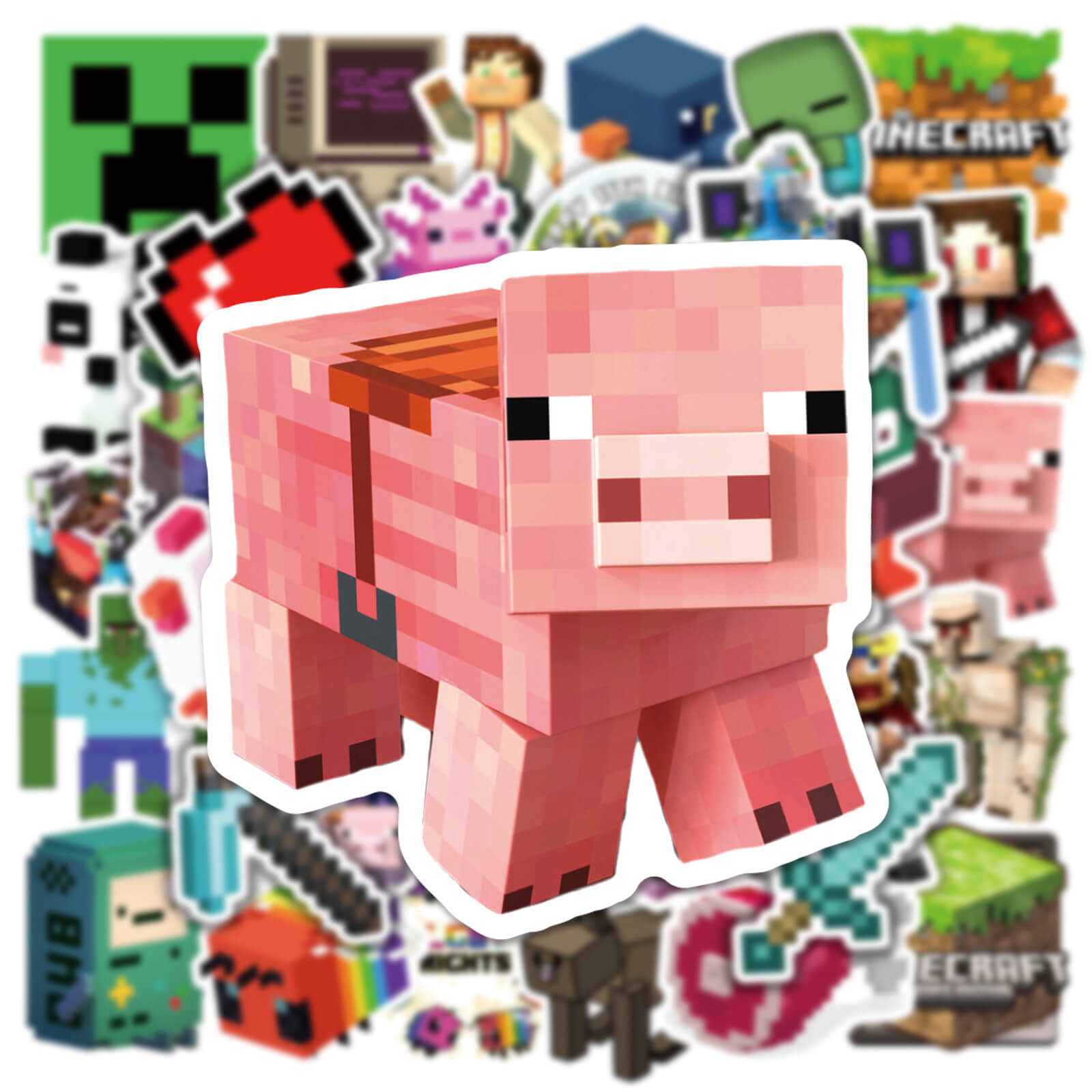 50Pcs Game Minecraft Sticker Set featuring vibrant, fun designs perfect for decorating laptops, water bottles, and notebooks - PARTYMART NZ